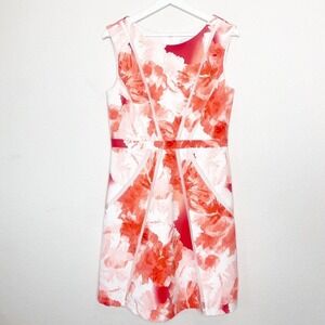 Sandra Darren Mesh Strip Coral and White Sheath Dress 8